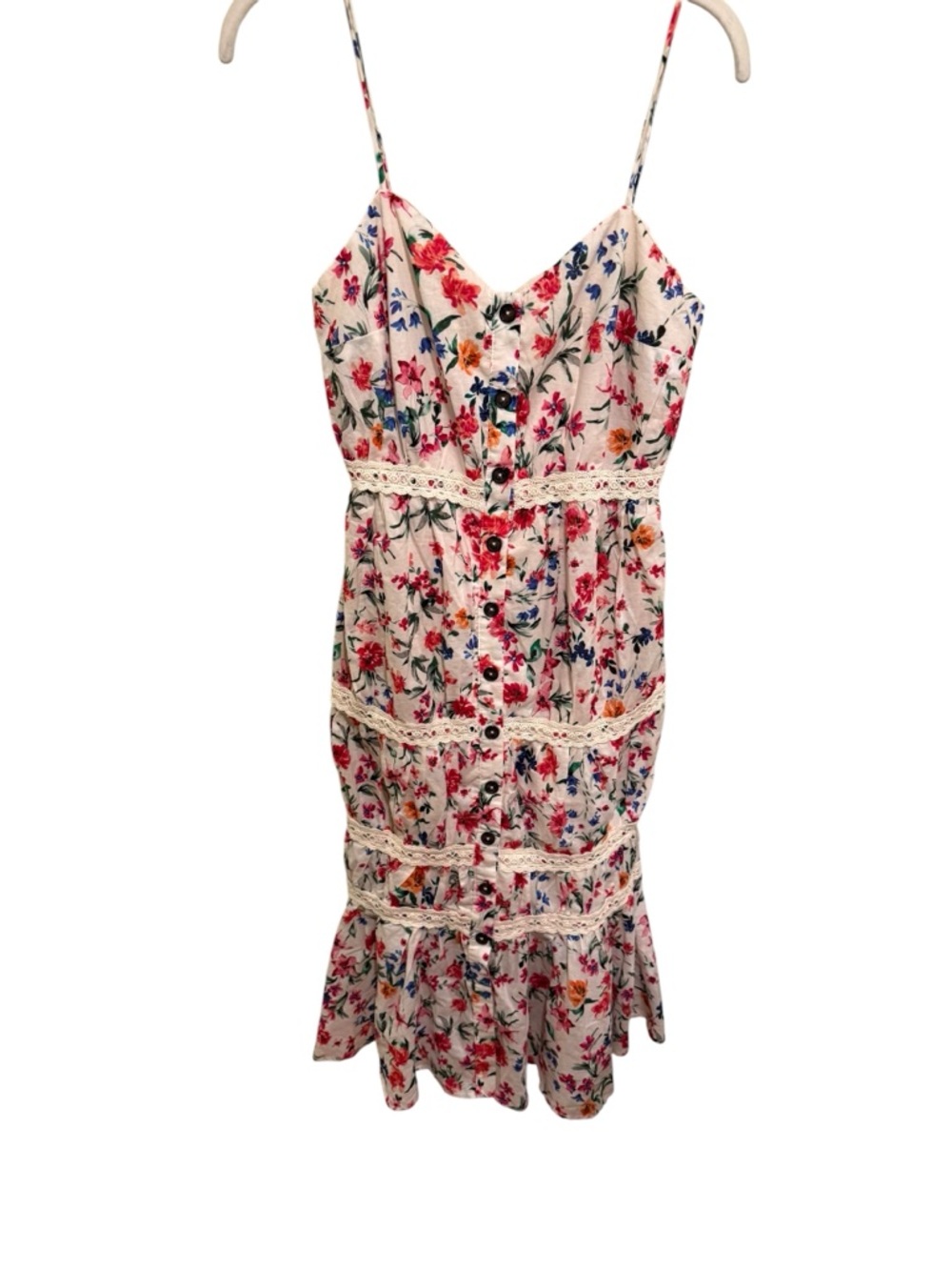 NWT Lovers + Friends 100% Cotton Cream Floral Dress with Pink and Blue Accents S - Picture 3 of 5